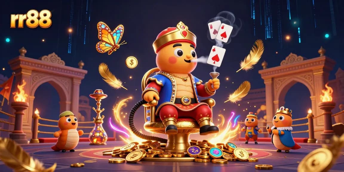 Experience the vibrant gaming world of rr88 with bustling casino elements and dynamic characters.