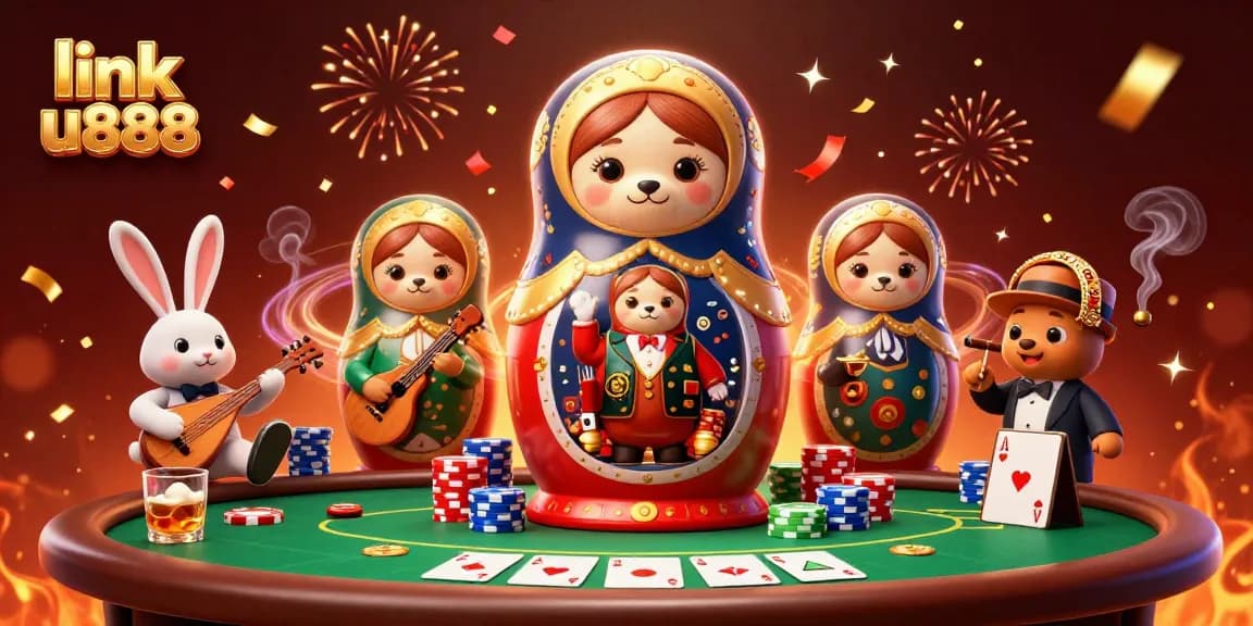 Experience excitement at link u888 with cartoon bears in dealer outfits and casino elements