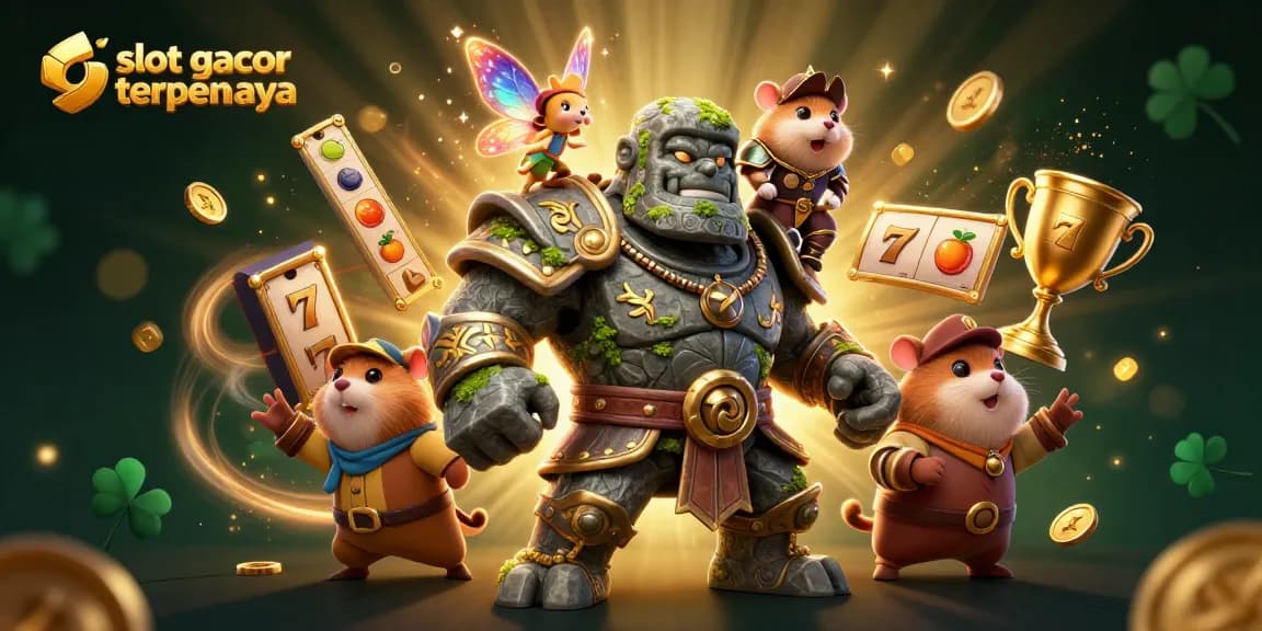 Experience the thrill of slot gacor terpercaya in a magical scene with enchanting characters and gaming elements.