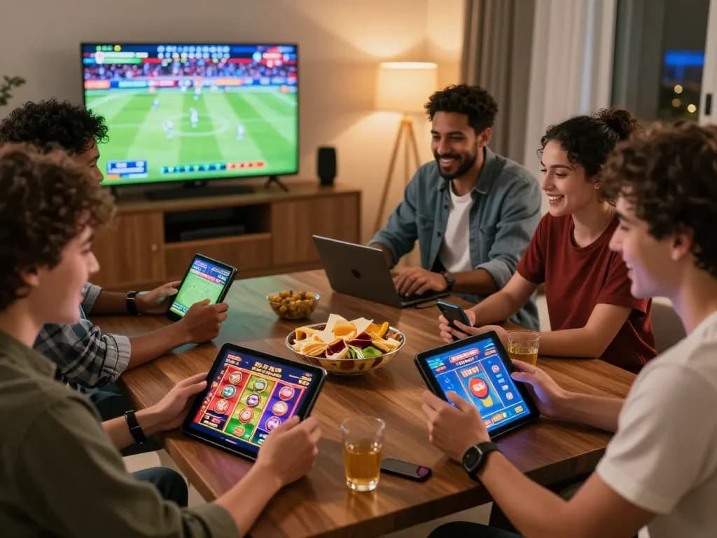 Friends enjoying 68win online casino games together, showcasing engaging betting interfaces.