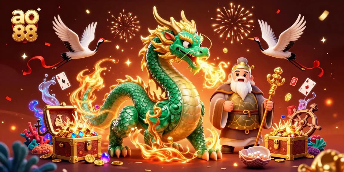 Engage with the vibrant world of ao 88, featuring a jade dragon amidst animated casino elements.