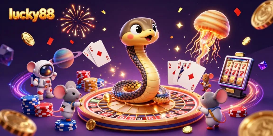 Win big with lucky88 as vibrant mice bet on a roulette wheel in a cosmic casino.