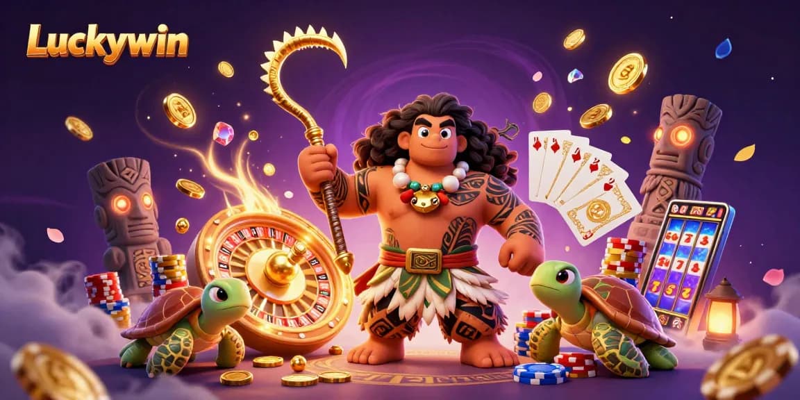 Experience the thrill at Luckywin casino with vibrant games, golden coins, and enchanting characters.