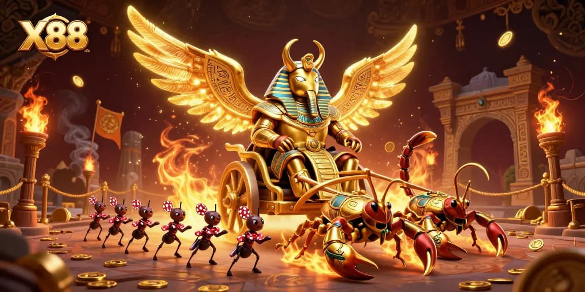 Experience premium gaming adventures at X88 with the golden beetle and dynamic gambling elements.