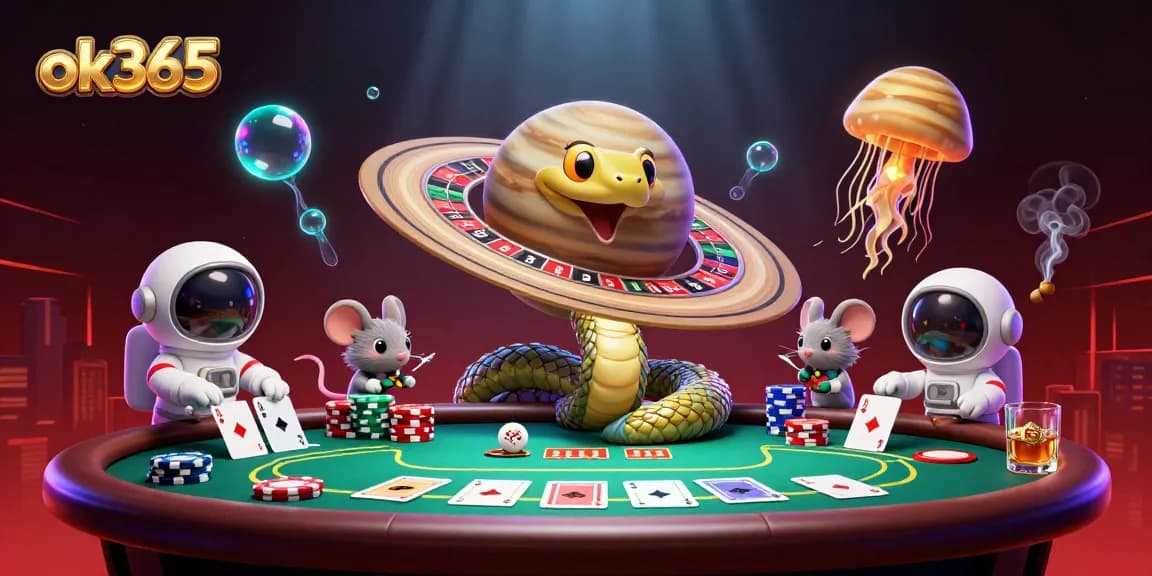 Bet on the ok365 roulette wheel in a cosmic casino scene with thrilling interactions.