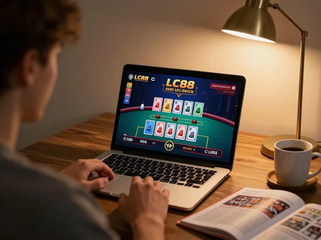 Player enjoying online casino games on LC88 platform, showcasing a vibrant live dealer experience.