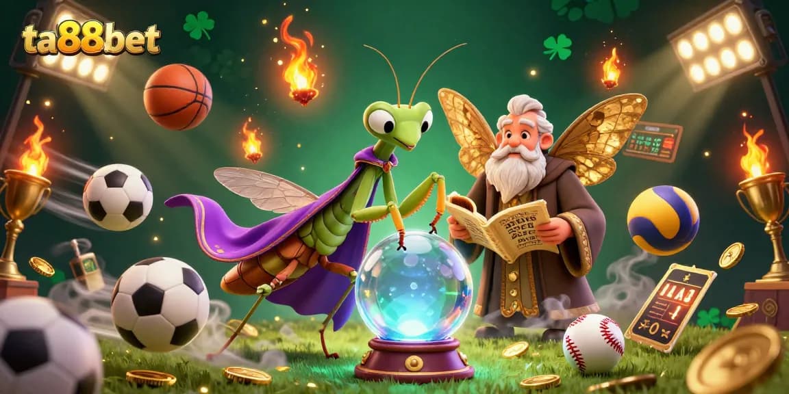 Engage with ta88bet in this vibrant 3D casino scene featuring fortune tellers and sports elements.