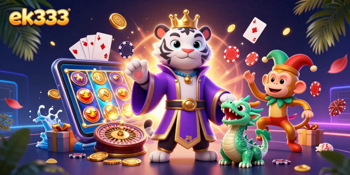 Experience thrilling jackpots with ek333's stunning casino illustration featuring vibrant gaming elements.