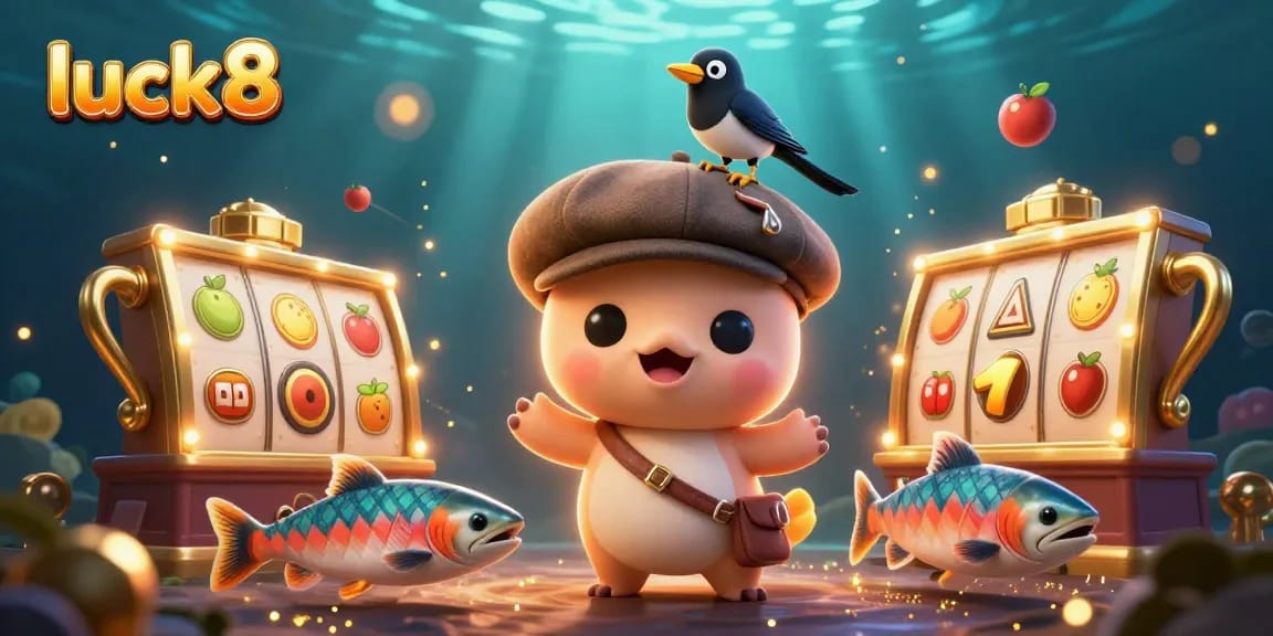 Experience the thrill of luck8 spins with Nessie amidst dynamic slot reels and vibrant winning elements.