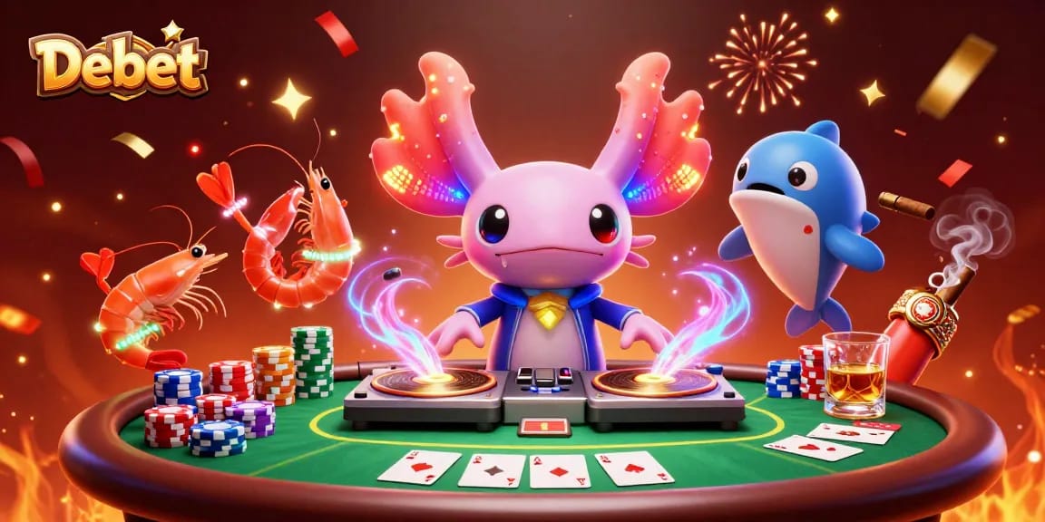 Debet encourages thrilling poker action with animated characters at an underwater casino scene.