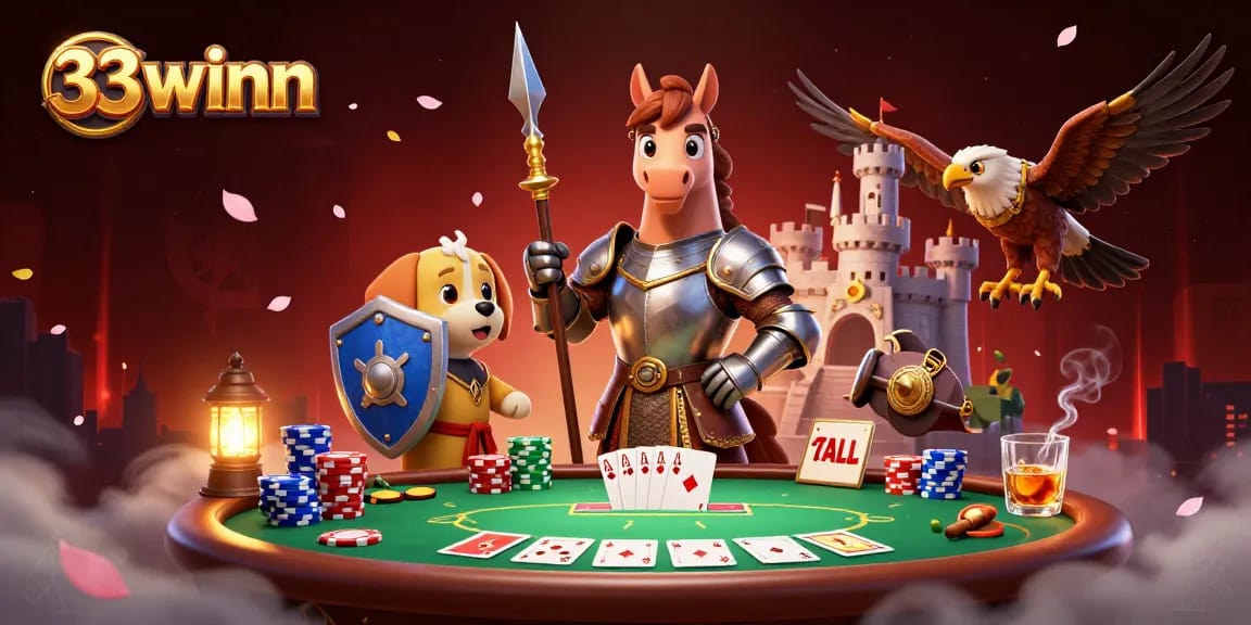 Play high-stakes poker with 33winn's thrilling games featuring captivating characters and rich decorations.