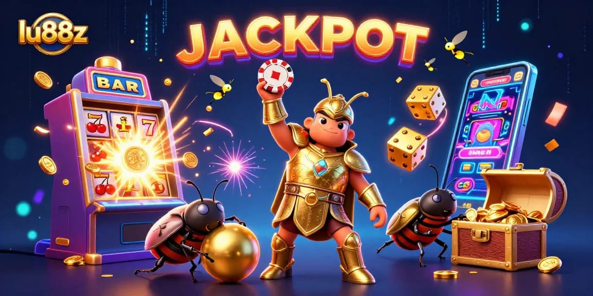 Engage with lu88z at the casino as a hercules beetle celebrates a jackpot victory!