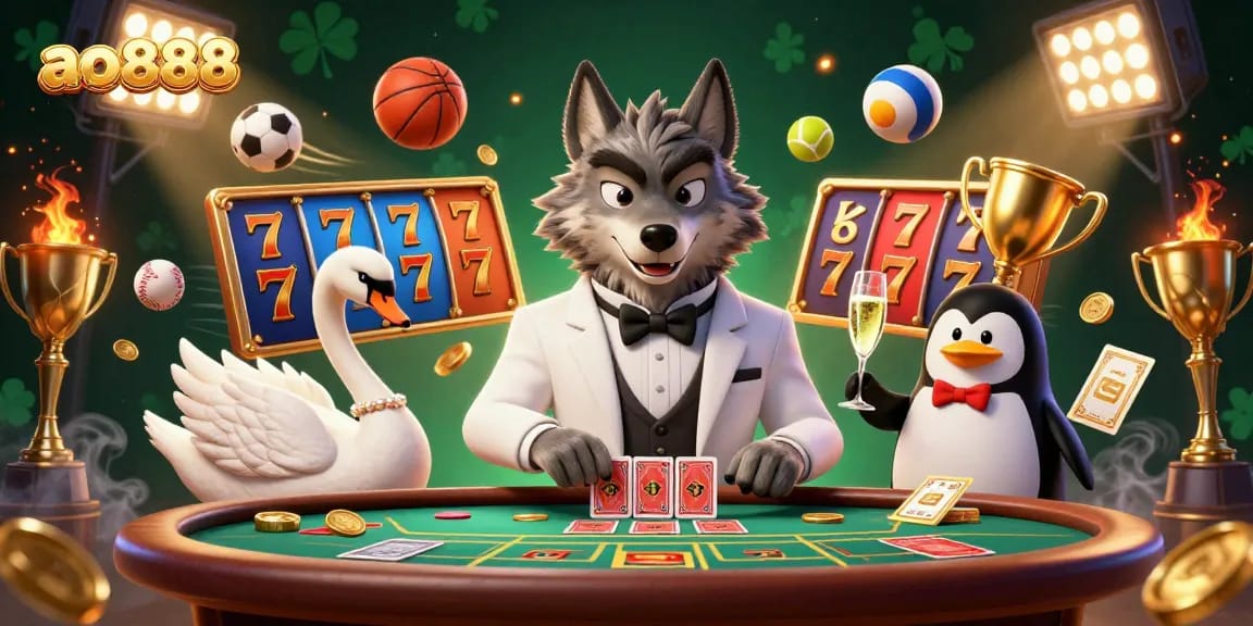 Engage with the ao888 experience featuring a baccarat table and dynamic gaming elements for gamblers.