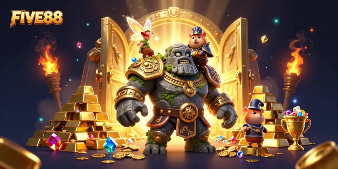 Engage in epic adventures with FIVE88's magical guardians in a dazzling 3D casino world.