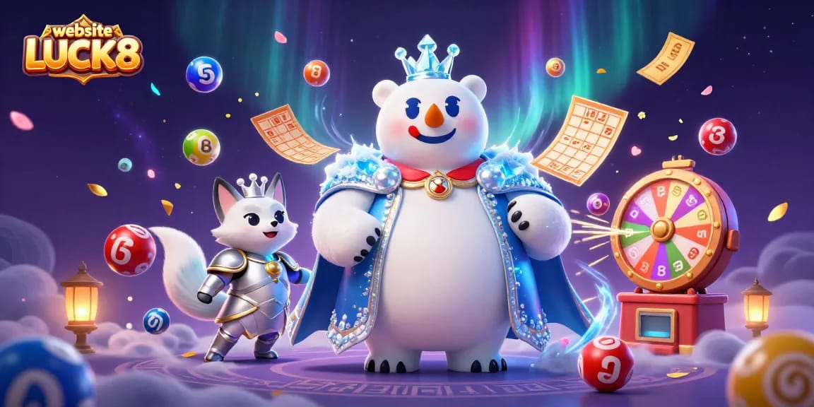 Engage with the dynamic experience of website LUCK8, featuring a polar bear and fox in a magical casino setting.
