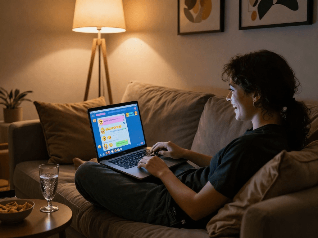 Engaging ai chat nsfw interaction in a cozy, intimate setting with warm lighting.