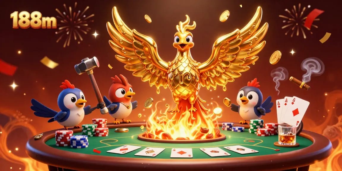 Experience thrilling gameplay at 188m with a molten golden phoenix and dynamic poker setup.