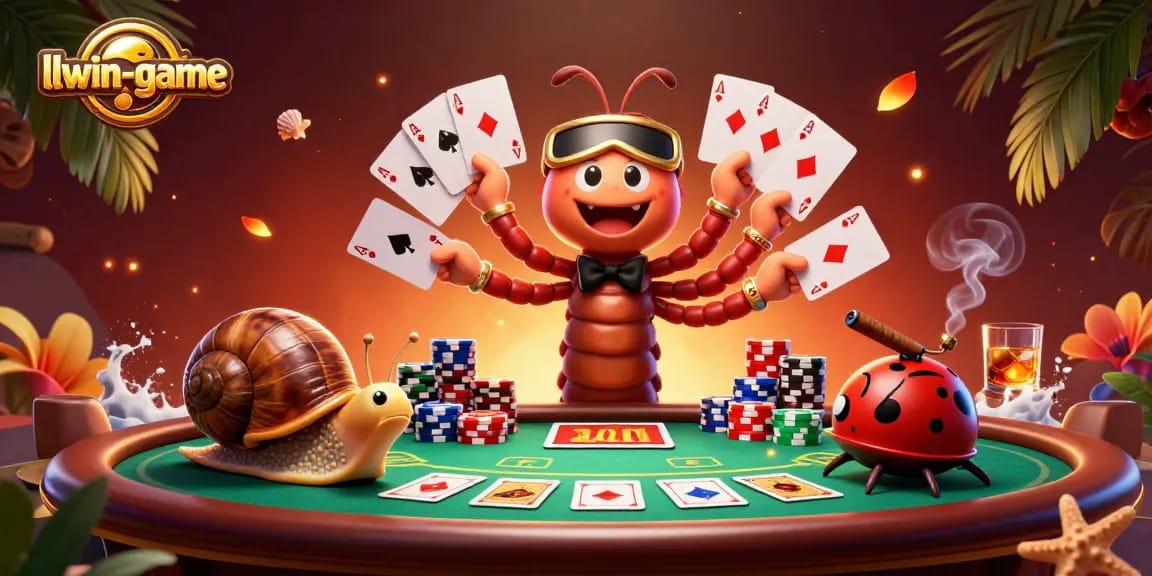 Experience thrilling games at llwin-game with a cartoon millipede dealer and exciting casino elements.
