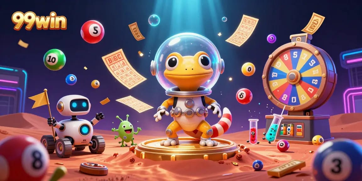 Celebrate wins at 99win with a Martian gecko in a casino adventure.