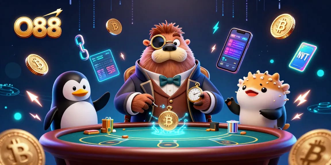 Engage in thrilling gameplay at O88 with a jolly walrus at an underwater poker table.