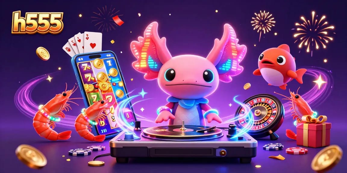 Experience the vibrant world of h555 roulette and slot gaming with a lively 3D casino scene.