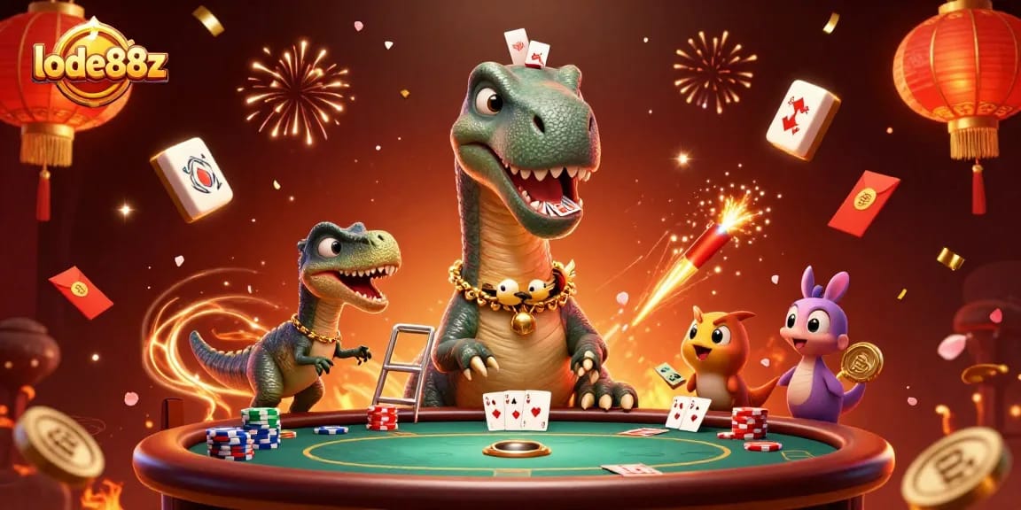 Experience thrilling poker action with lode88z in this vibrant casino scene featuring lively characters.
