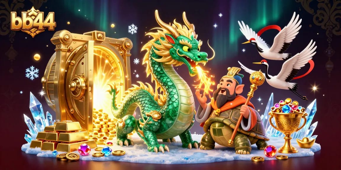 Experience thrilling gaming adventures at bb44 with a dazzling scene of fortune and luck in a 3D illustration.