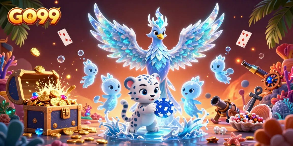 Experience GO99's thrilling underwater adventures with a glowing ice phoenix and poker action.