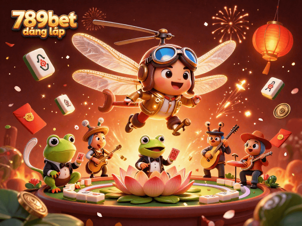 Engage with 789bet đăng nhập at the vibrant lily pad casino featuring whimsical characters.