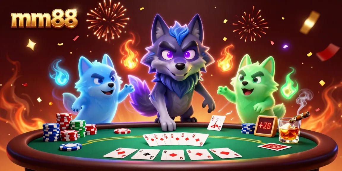 Experience thrilling poker gameplay at mm88 with ghostly wolves in a vibrant atmosphere