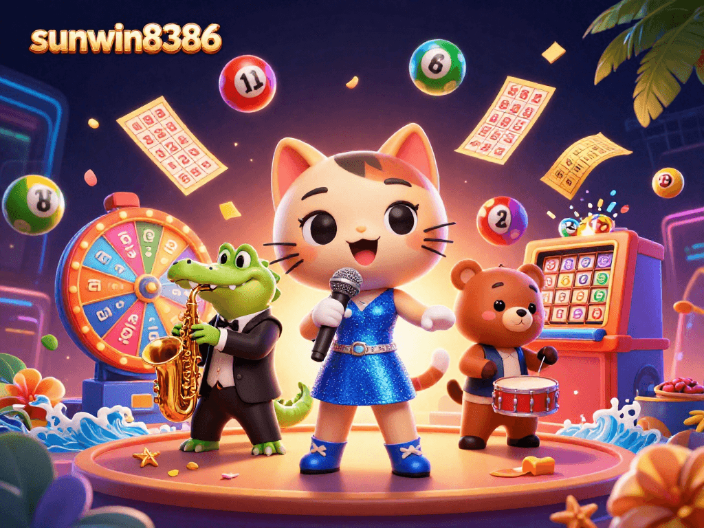 Engage with sunwin8386 while enjoying a vibrant 3D casino scene filled with colorful gambling elements.