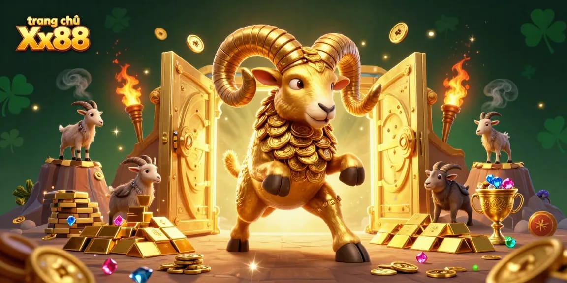 Experience the excitement of trang chủ Xx88 with golden elements and dynamic casino illustrations, showcasing wealth and gems.