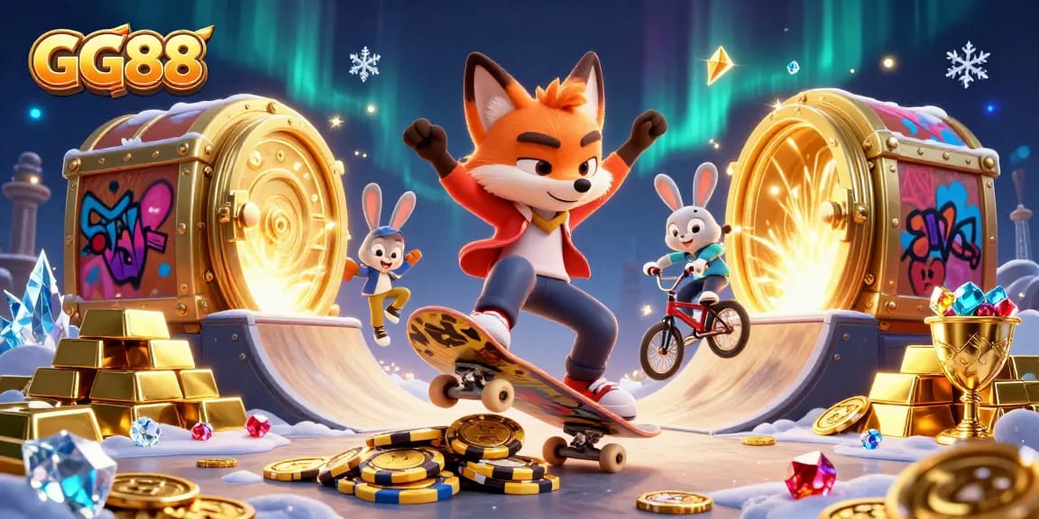 Experience the thrill of GG88 with a dynamic 3D scene depicting cartoon characters in action.