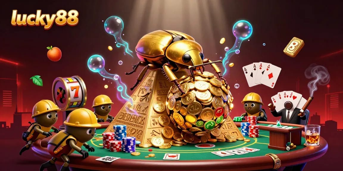 Experience excitement with lucky88 slots featuring golden coins and vivid poker elements.