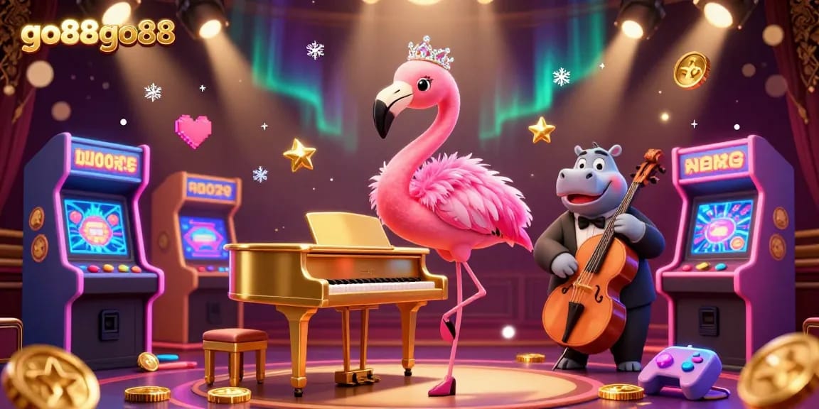 Experience the thrilling world of go88go88 with a lively casino scene featuring dynamic characters and vibrant gaming elements.