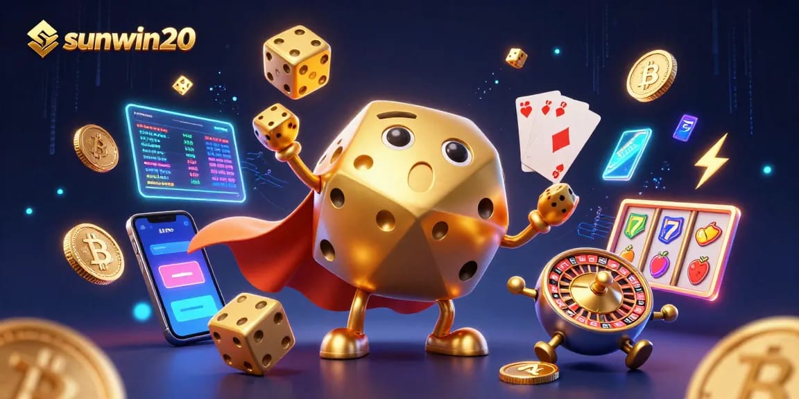 Experience thrilling gameplay with sunwin20 in a vibrant 3D casino scene featuring animated golden dice.