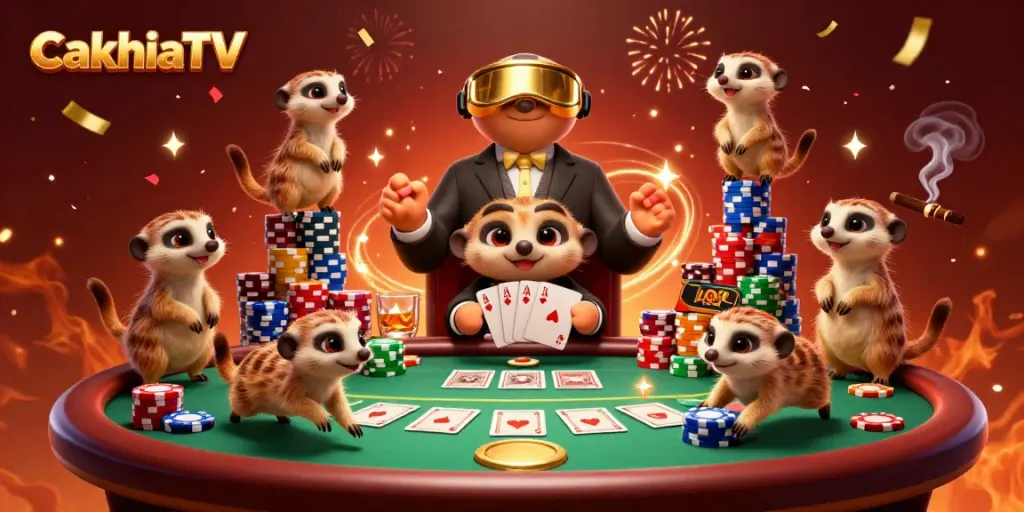 CakhiaTV tạo trải nghiệm chơi casino độc đáo với những chú meerkat trong ảnh vẽ 3D thú vị.
