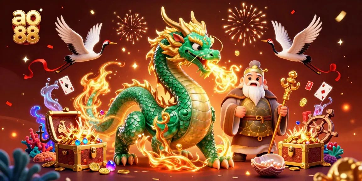 Engage with the vibrant world of ao 88, featuring a jade dragon amidst animated casino elements.