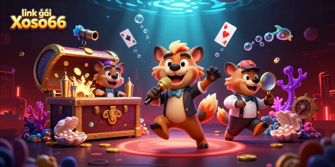 Experience the excitement of gambling with link vào Xoso66 in a vibrant 3D casino scene featuring hyenas.
