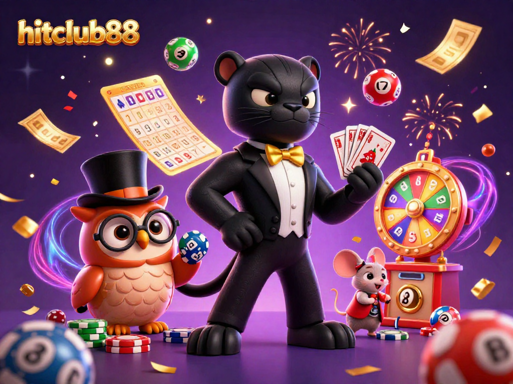 Experience impactful wins on hitclub88 with a stylish panther dealing cards amidst dynamic casino elements