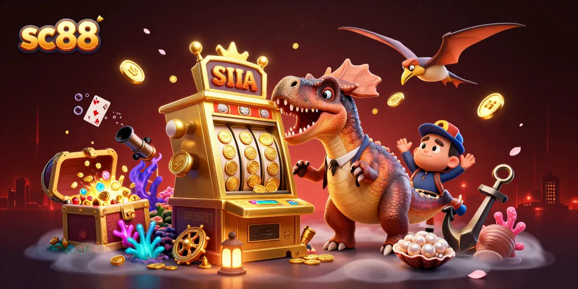 Spin the golden slot machine for jackpots with sc88 while catching coins in a vibrant casino scene.