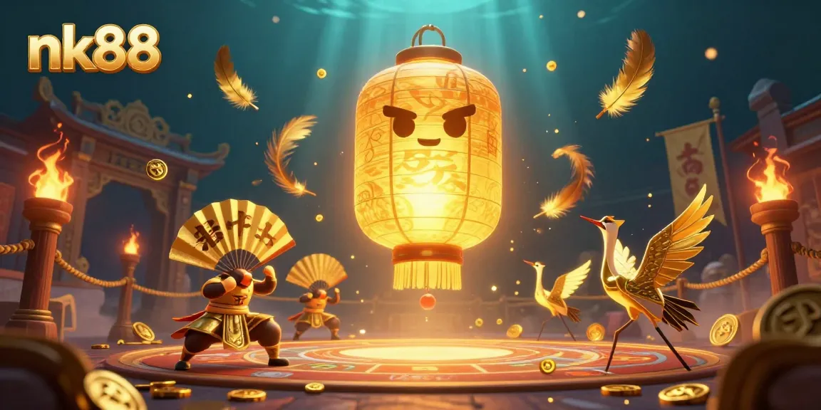 Experience thrilling gameplay at nk88 with a golden lantern spirit surrounded by spectacular gaming elements in a vibrant casino.
