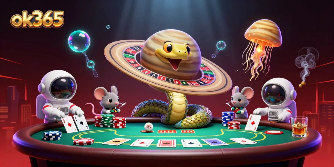 Bet on the ok365 roulette wheel in a cosmic casino scene with thrilling interactions.