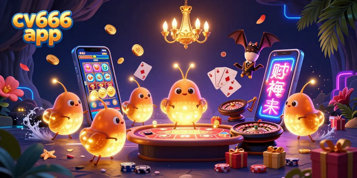 Experience thrilling gameplay with the cv666 app in this vibrant, casino-themed 3D illustration.
